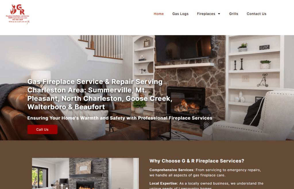 Fireplace service website example